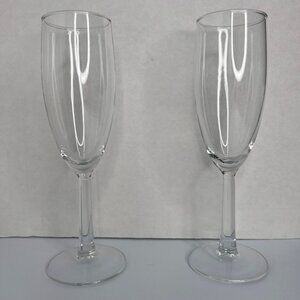 Pair Glass Champagne Flutes Hexagonal Stems (Set of 2) 6 oz 7.5 in